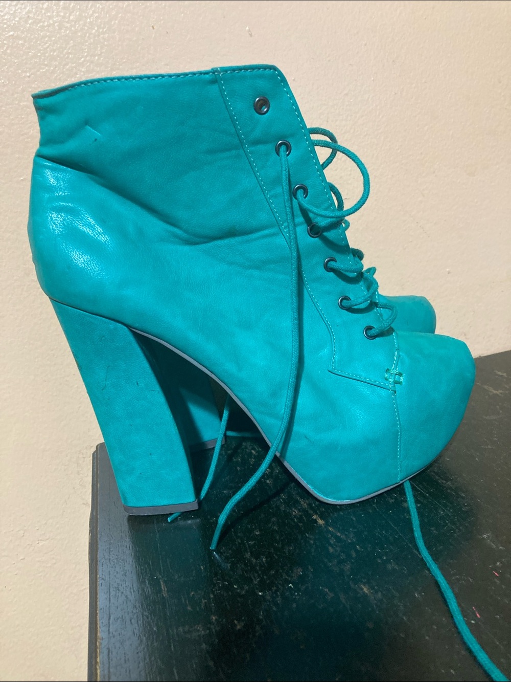 Privileged Teal Lace-Up Platform Heel Booties
